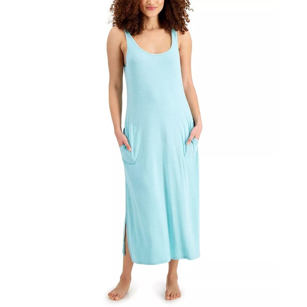 Alfani Womens Size XS Scoop Neck Ultra-Soft Maxi Tank Nightgown in Aqua Reef $55